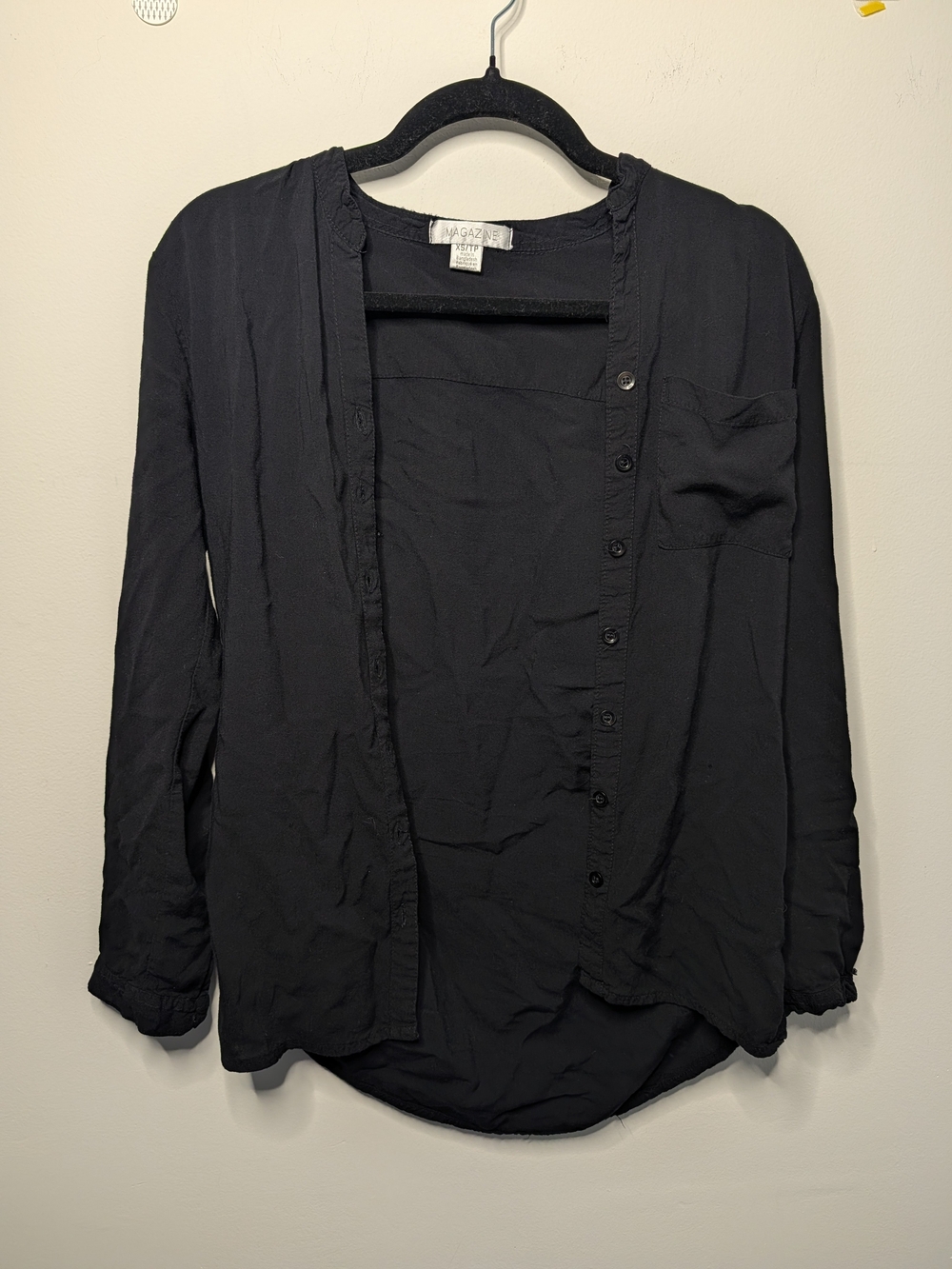 Magazine Black Button-Down Shirt 100% Cotton Size XS